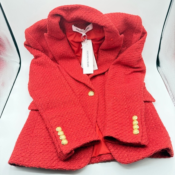 NWT Veronica Beard Nantucket Red Tweed Dickey Cutaway Blazer Jacket Size 8 - Picture 3 of 13